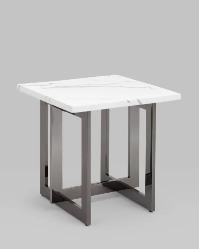 Журнальный столик Нэйтан 61*61, белый мрамор, сталь темный хром УТ000036330 Stool Group столешница белая из искусственный мрамор