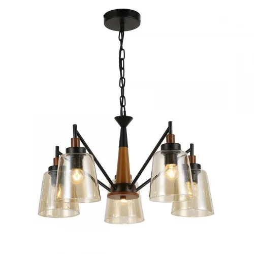 Люстра подвесная лофт Tinnitus 2632-5P F-promo бежевая янтарная на 5 ламп, основание чёрное в стиле кантри лофт 