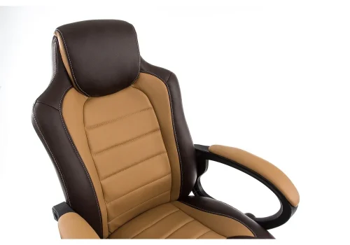 Компьютерное кресло Kadis коричневое / бежевое 1726 Woodville, бежевый/искусственная кожа, ножки/пластик/чёрный, размеры - *1220***620*750 фото 6