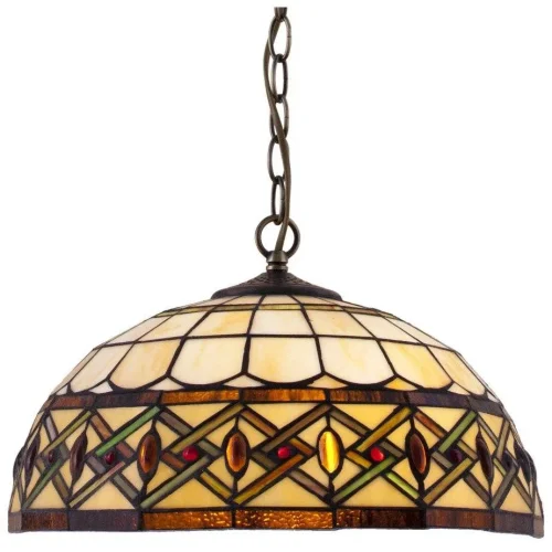 Люстра подвесная Тиффани 859-806-02 Velante коричневая бежевая на 2 лампы, основание коричневое в стиле тиффани орнамент