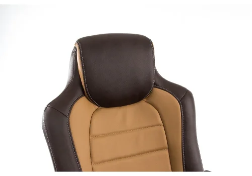 Компьютерное кресло Kadis коричневое / бежевое 1726 Woodville, бежевый/искусственная кожа, ножки/пластик/чёрный, размеры - *1220***620*750 фото 8