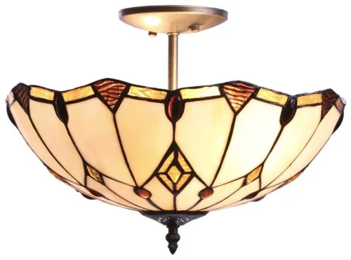 Люстра потолочная Тиффани 832-807-02 Velante коричневая бежевая на 2 лампы, основание бронзовое в стиле тиффани орнамент