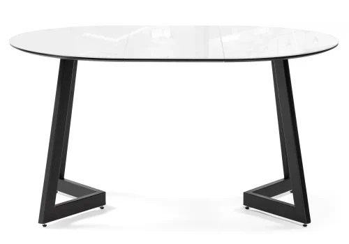 Стеклянный стол Алингсос 100(140)х100х76 белый / белая шагрень / черный кварц 586977 Woodville столешница белая из стекло фото 4