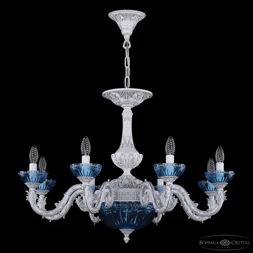 Люстра подвесная хрустальная AL79101P/8/250 WMN P Aquamarine/M-1G Bohemia Ivele Crystal без плафона голубая синяя на 11 ламп, основание белое никель патина в стиле классический  фото 2