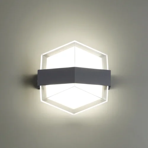 Настенный светильник LED Kaimas 358575 Novotech уличный IP54 серый чёрный 1 лампа, плафон прозрачный белый в стиле современный хай-тек LED фото 2