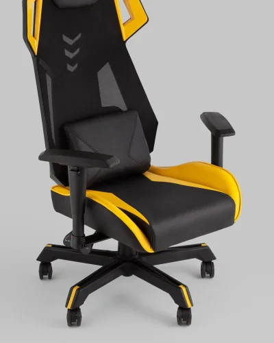 Кресло спортивное TopChairs Рэтчэт, желтый УТ000036991 Stool Group, чёрный жёлтый/экокожа, ножки/пластик/чёрный, размеры - 440*1310***700*740 фото 9
