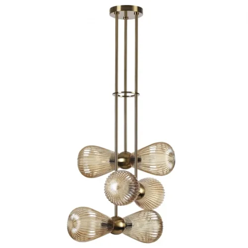 Светильник подвесной Elica 5402/6 Odeon Light янтарный 6 ламп, основание золотое в стиле современный выдувное