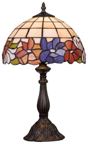 Настольная лампа Тиффани 813-804-01 Velante разноцветная 1 лампа, основание коричневое металл в стиле тиффани цветы