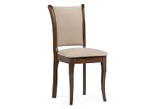 Деревянный стул Санати сливочный раф / темный орех 527068 Woodville, бежевый/ткань, ножки/массив березы дерево/орех, размеры - ****430*420