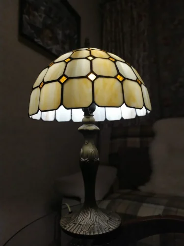 Настольная лампа Тиффани 812-804-01 Velante разноцветная 1 лампа, основание коричневое металл в стиле тиффани орнамент фото 5
