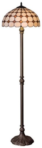 Торшер напольный Тиффани 812-805-02 Velante орнамент бежевый коричневый разноцветный 2 лампы, основание коричневое в стиле тиффани
