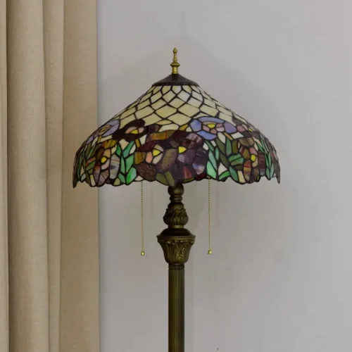 Торшер Тиффани Flower OFRF1016 Tiffany Lighting цветы разноцветный 2 лампы, основание коричневое бронзовое в стиле тиффани
 фото 9