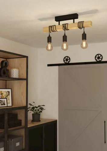 Светильник потолочный лофт Townshend 32915 Eglo без плафона 3 лампы, основание коричневое чёрное в стиле лофт  фото 2