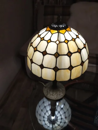 Настольная лампа Тиффани 812-804-01 Velante разноцветная 1 лампа, основание коричневое металл в стиле тиффани орнамент фото 3