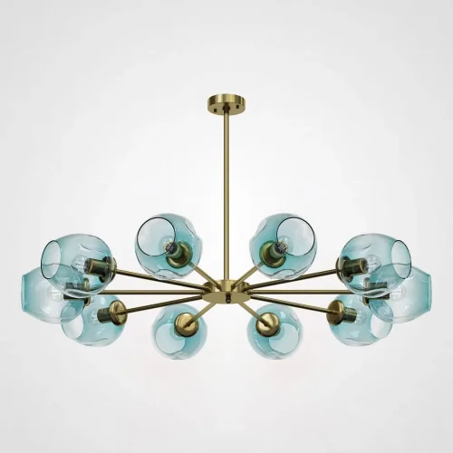 Люстра на штанге MARINE B 12 lamps Gold/Blue 193758-26 ImperiumLoft голубая на 12 ламп, основание золотое в стиле скандинавский 