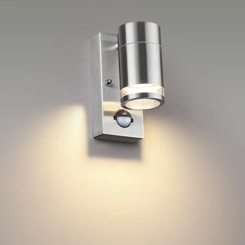 Настенный светильник с датчиком движения Motto 6604/1W Odeon Light уличный IP44 матовый хром матовый никель 1 лампа, плафон матовый никель матовый хром в стиле хай-тек GU10 фото 2