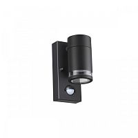 Настенный светильник с датчиком движения Motto 6605/1W Odeon Light уличный IP44 чёрный 1 лампа, плафон чёрный в стиле хай-тек GU10
