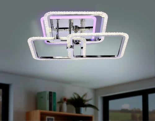 Люстра потолочная LED с пультом FA536 Ambrella light белая хром на 1 лампа, основание хром в стиле современный хай-тек с пультом квадраты фото 3