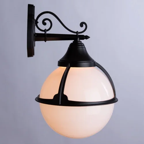 Настенный светильник Monaco A1492AL-1BK Arte Lamp уличный IP44 чёрный 1 лампа, плафон белый в стиле современный E27 фото 3