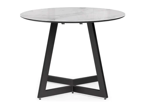 Стеклянный стол Алингсос 100(140)х100х76 белый мрамор / черный 532387 Woodville столешница белая мрамор из стекло фото 5