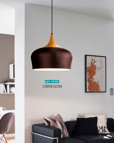 Светильник подвесной OBREGON 95385 Eglo коричневый 1 лампа, основание бежевое коричневое в стиле современный  фото 2