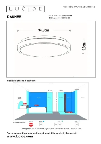 Светильник потолочный LED Dasher 79110/35/31 Lucide белый 1 лампа, основание белое в стиле современный  фото 5