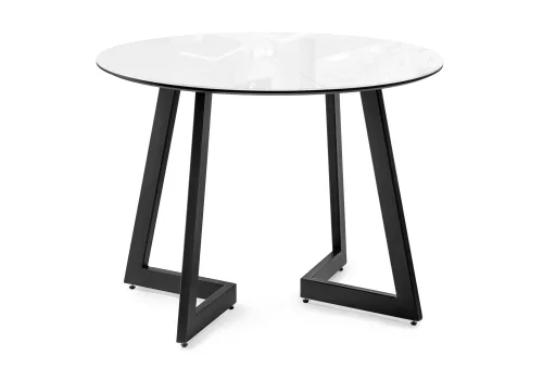 Стеклянный стол Алингсос 100(140)х100х76 белый / белая шагрень / черный кварц 586977 Woodville столешница белая из стекло фото 2
