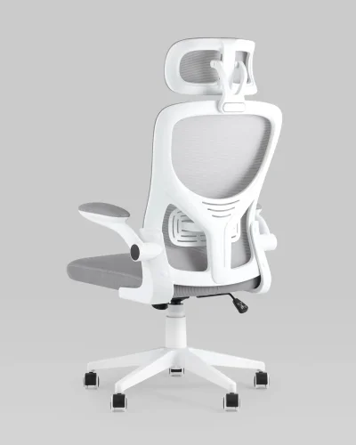 Кресло офисное TopChairs Airone, белый УТ000036681 Stool Group, серый/сетка текстиль, ножки/металл/белый, размеры - ***** фото 5