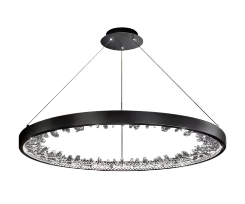 Люстра подвесная LED Рами 07668-60,19 Kink Light чёрная прозрачная на 1 лампа, основание чёрное в стиле современный кольца