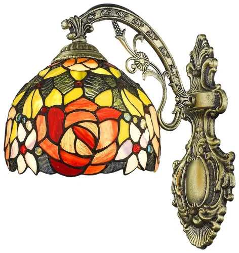 Бра Тиффани 828-801-01 Velante разноцветный красный на 1 лампа, основание бронзовое в стиле тиффани 
