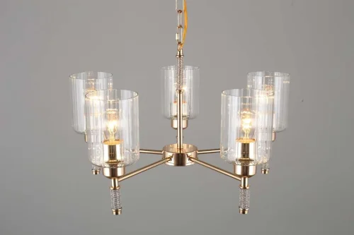 Люстра подвесная Dronero OML-66513-05 Omnilux прозрачная на 5 ламп, основание золотое в стиле современный  фото 6