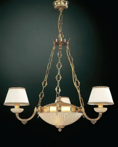 Люстра подвесная  L 5500/3+2 Reccagni Angelo янтарная белая на 5 ламп, основание золотое в стиле классический 