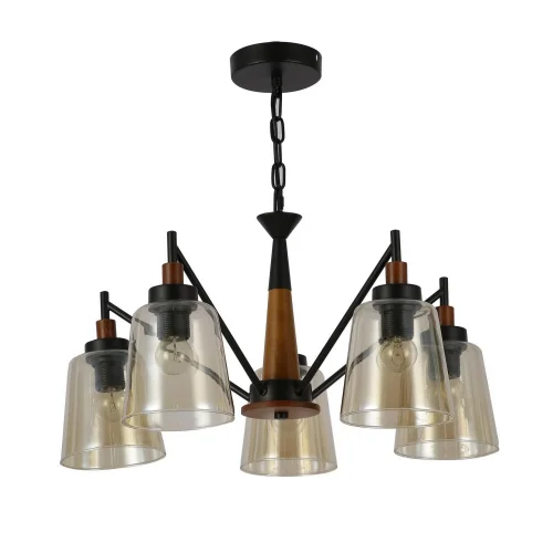 Люстра подвесная лофт Tinnitus 2632-5P F-promo бежевая янтарная на 5 ламп, основание чёрное в стиле кантри лофт  фото 2