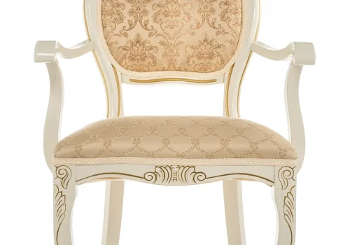 Деревянный стул Лауро патина золото / бежевый тесьма 11 371811 Woodville, золотой/ткань, ножки/массив бука дерево/бежевый, размеры - ****570*560 фото 4