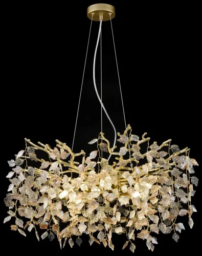 Люстра подвесная 184-403-08 Velante прозрачная на 8 ламп, основание матовое золото в стиле флористика современный ветви