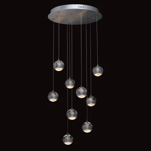 Светильник подвесной LED с пультом Капелия 730010209 MW-Light серебряный 9 ламп, основание серебряное в стиле современный каскад шар фото 2
