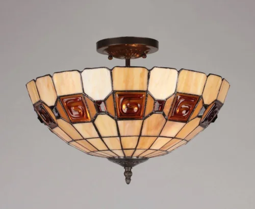 Люстра потолочная Almendra OML-80507-03 Omnilux бежевая коричневая на 3 лампы, основание античное бронза в стиле тиффани орнамент фото 2