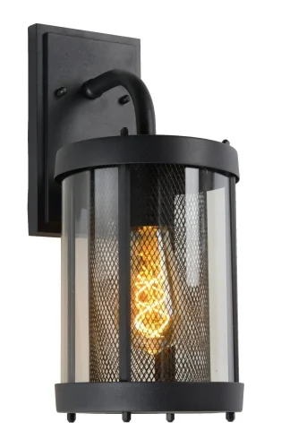 Настенный светильник Makkum 29826/01/30 Lucide уличный IP23 чёрный 1 лампа, плафон прозрачный в стиле лофт кантри E27