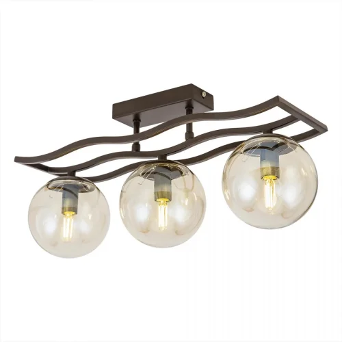 Люстра потолочная Бриз CL106235 Citilux бежевая на 3 лампы, основание коричневое венге в стиле современный лофт шар