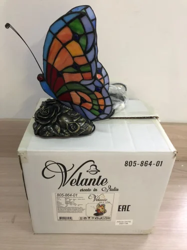 Настольная лампа Тиффани 805-864-01 Velante разноцветная 1 лампа, основание бронзовое коричневое металл в стиле тиффани бабочки фото 2