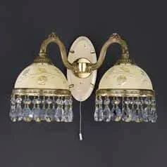 Бра с выключателем A 6906/2 Reccagni Angelo бежевый на 2 лампы, основание золотое в стиле кантри  Бра с выключателем A 6906/2 Reccagni Angelo бежевый на 2 лампы, основание золотое в стиле кантри