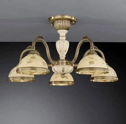 Люстра потолочная PL 6828/5 Reccagni Angelo жёлтая на 5 ламп, основание античное бронза в стиле кантри классический 