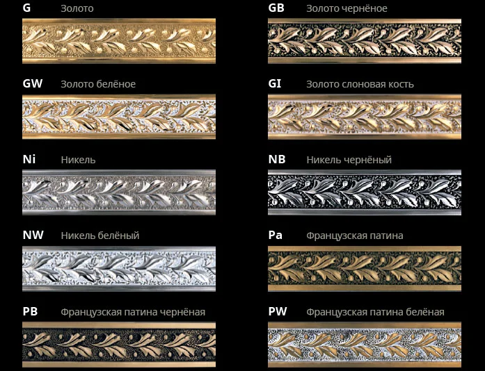 Цвета арматуры потолочных люстр Bohemia Crystal Цвета арматуры потолочных люстр Bohemia Crystal