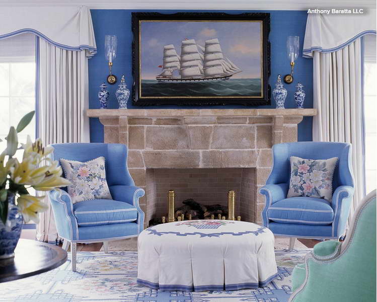 Дизайн гостиной в голубых тонах