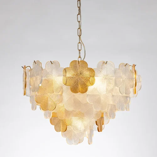 Люстра подвесная Mallika A4077LM-10GO Arte Lamp прозрачная янтарная на 10 ламп, основание золотое в стиле современный флористика  фото 2