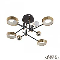 Люстра потолочная LED Ferrara-73210 273299/8 BK/GD Arte Milano золотая на 1 лампу, основание чёрное в стиле современный хай-тек 
