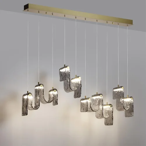 Светильник подвесной LED Flow 5106/52L Odeon Light серый дымчатый на 1 лампу, основание золотое в стиле арт-деко современный линейный фото 4