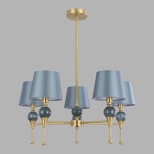 Люстра на штанге Eletra 8416/5 Lumion синяя на 5 ламп, основание латунь в стиле классический фото 3 Люстра на штанге Eletra 8416/5 Lumion синяя на 5 ламп, основание латунь в стиле классический фото 3