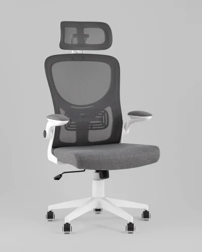 Кресло офисное TopChairs Airone, серый, в ткани УТ000040352 Stool Group, серый/сетка текстиль, ножки/металл/белый, размеры - *1250****