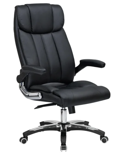 Офисное кресло для руководителей 107B-LMR RONALD, цвет чёрный Dobrin, чёрный/экокожа, ножки/металл/хром, размеры - 1130*1190***720*720 фото 2